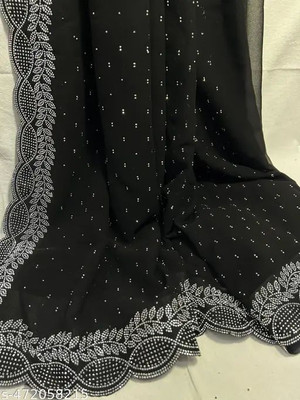 Looootnest Self Design Assam Silk Georgette Saree(Black)