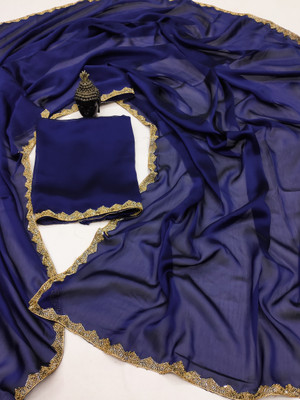 RK GROUP Solid/Plain Bollywood Polyester, Georgette Saree(Dark Blue)