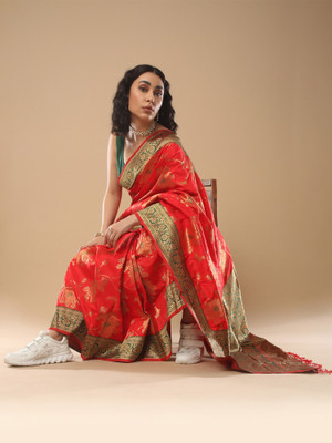 Sareemall Printed Bandhani Art Silk Saree(Red)