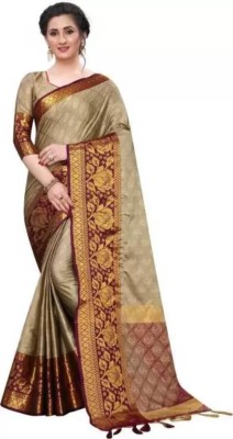 Nilkanthvarni Creation Self Design Bollywood Cotton Silk Saree(Cream)