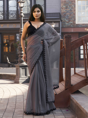 Tikhi Imli Solid/Plain Bollywood Chiffon Saree(Grey)