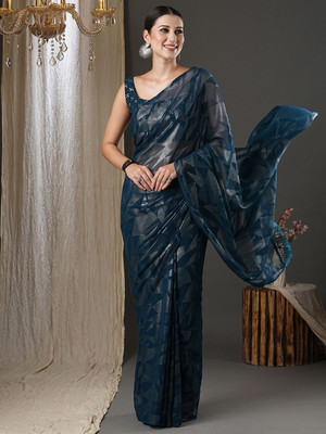 ANOUK Printed Daily Wear Polyester Saree(Blue)
