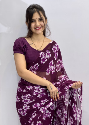 TELIRAJ.FASHION. Printed Bollywood Georgette Saree(Purple)