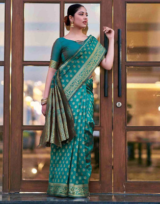 Anp Store Woven Kanjivaram Pure Silk Saree(Light Green)