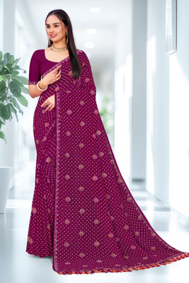 sarees Self Design, Embellished Bollywood Georgette, Silk Blend Saree(Purple)