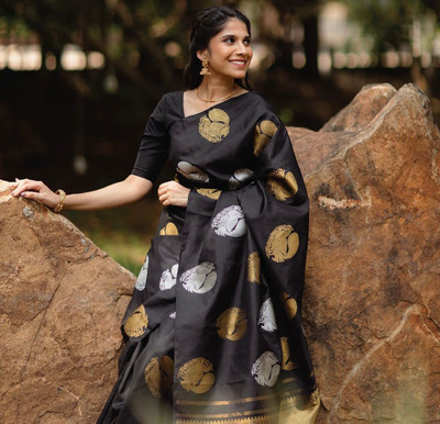 LITIRTHFAB Embellished, Woven Bollywood Jacquard, Pure Silk Saree(Black)