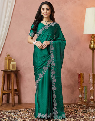 Samah Embellished, Self Design Bollywood Georgette Saree(Green)