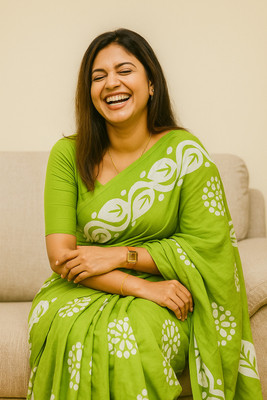 OceanInfinity Printed Ikkat Pure Cotton Saree(Green)