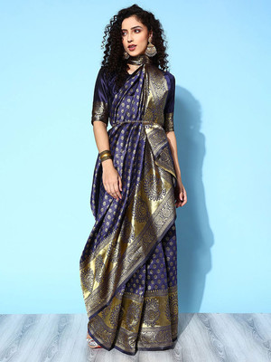 Anouk Rustic Woven Dharmavaram Silk Blend Saree(Dark Blue)