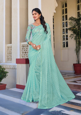 Laxmipati sarees Printed Daily Wear Chiffon Saree(Light Blue)