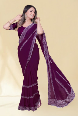 Reizen Embellished Bollywood Georgette Saree(Purple)
