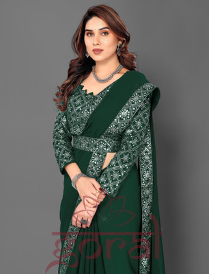 GORAL Embroidered Bollywood Chiffon Saree(Green)