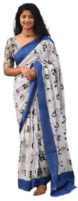 DASTKARPRINT Printed, Color Block, Blocked Printed, Floral Print, Dyed Daily Wear Pure Cotton Saree(Blue)