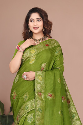 SuratSareeMall Woven, Self Design Banarasi Viscose Rayon Saree(Green)