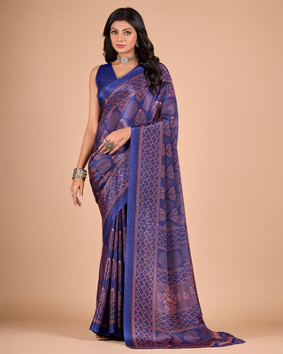 NEGRONISTAR Printed Daily Wear Crepe Saree(Blue)
