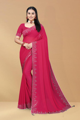 Rajvi Enterprise Self Design Bollywood Georgette Saree(Pink)