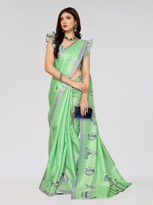 Nirvaan Printed Mysore Art Silk Saree(Green)