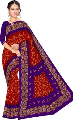 SARITA SAREES Printed Daily Wear Pure Cotton Saree(Purple, Red)