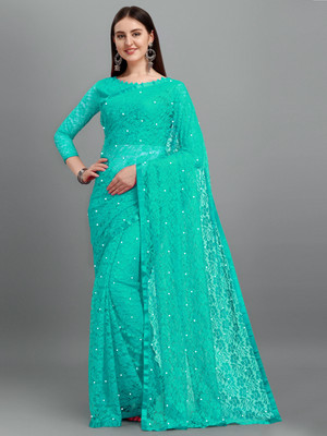 LOROFY Self Design Bollywood Net Saree(Light Green)