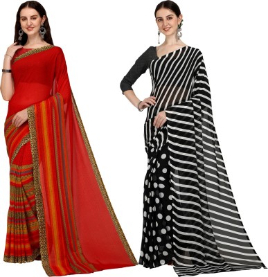 kashvi sarees Striped Daily Wear Georgette Saree(Pack of 2, Red, Black)