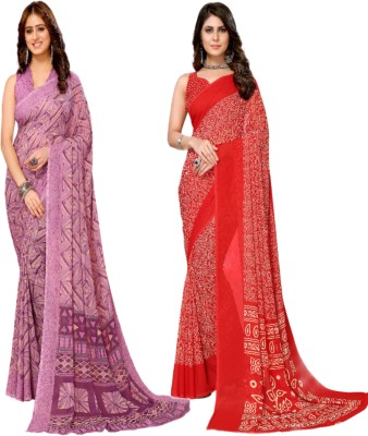 YASHIKA Printed Bollywood Georgette Saree(Pack of 2, Purple, Red)