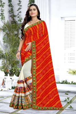 Arriva Fab Printed Bandhani Georgette Saree(Orange)