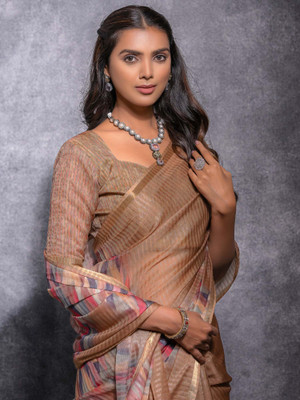 ANOUK Woven Chinnalapattu Linen Saree(Beige)