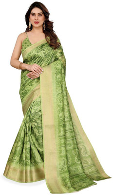 Moda Rapido Printed Bollywood Cotton Blend Saree(Green)