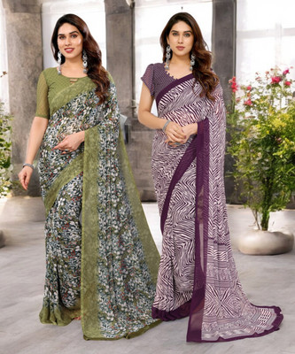 Divastri Printed Bollywood Georgette Saree(Pack of 2, Multicolor)