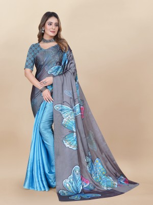 Kimisha Printed Bollywood Satin Saree(Blue)