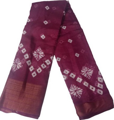 METHRIN CREATION Polka Print Bandhani Cotton Blend Saree(Purple)