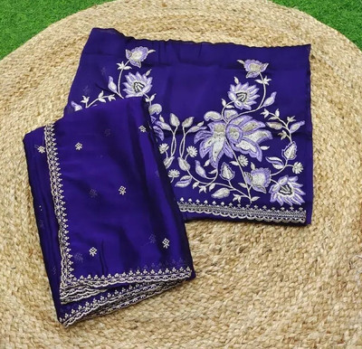 Tradivibe Printed Bollywood Chiffon Saree(Blue)