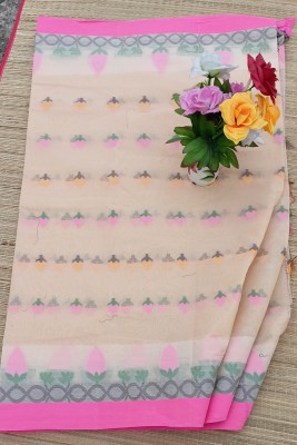 Ganesh plastic and industry Floral Print Tant Pure Cotton Saree(Cream)