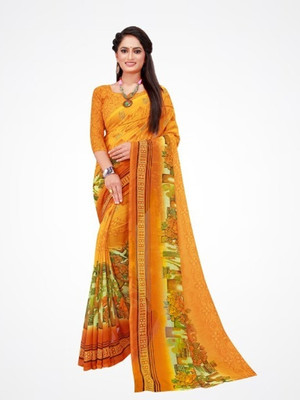 Suntex Printed Daily Wear Georgette Saree(Mustard)