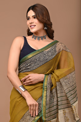 Taavi Printed Kota Doria Cotton Blend Saree(Multicolor)