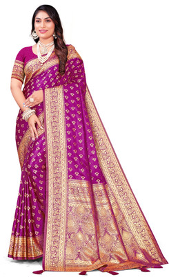 NANDKUMAR TRENDS Woven, Self Design Banarasi Satin Saree(Purple)