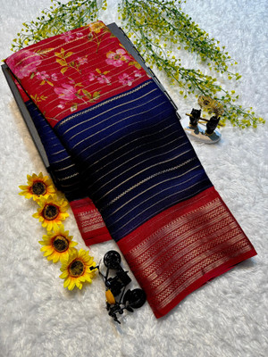 SHREE BHERUNATH FASHION Embroidered Mysore Raw Silk Saree(Dark Blue)