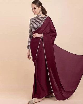 legacyethnic Solid/Plain Bollywood Silk Blend Saree(Maroon)