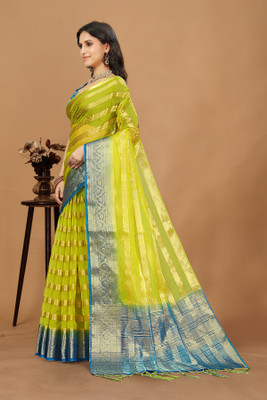 Aarunika BS Solid/Plain Bollywood Organza Saree(Yellow)