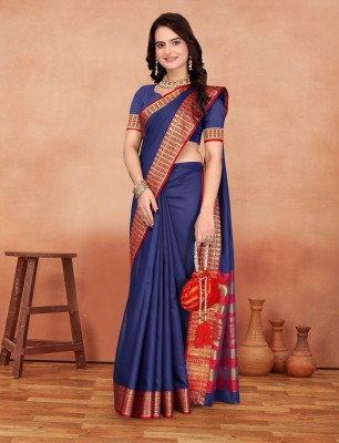VAKHARIYAFAB Woven Kanjivaram Cotton Silk, Pure Cotton Saree(Blue)