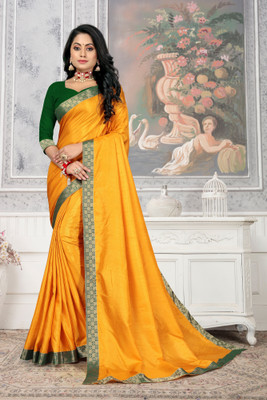 Vastram Enterprise Solid/Plain Bollywood Silk Blend Saree(Mustard)