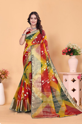 Aarunika MNT Solid/Plain Bollywood Organza Saree(Multicolor)
