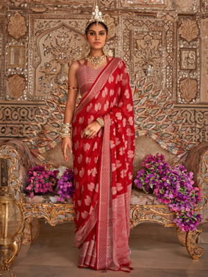 Tasrika Woven Banarasi Georgette Saree(Red)