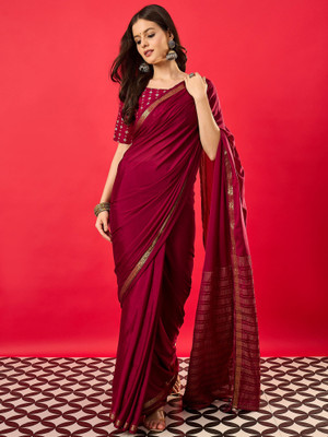 Sareemall Solid/Plain Banarasi Silk Blend Saree(Maroon)
