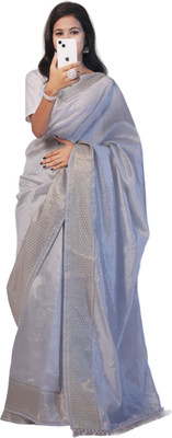 BIMA Embellished Banarasi Cotton Silk Saree(Grey)