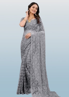 Nexafashion Self Design Bollywood Net Saree(Grey)