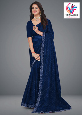 VGHC FASHION Embellished Bollywood Net Saree(Dark Blue)