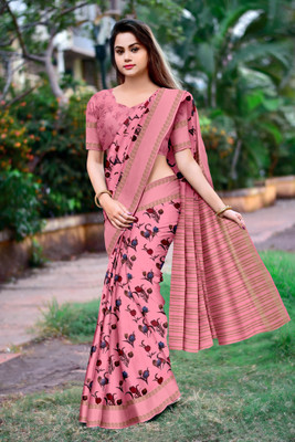 HouseOfCommon Floral Print Daily Wear Tussar Silk Saree(Multicolor)