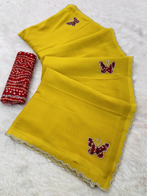 Ethina Fashion Embroidered Bollywood Georgette Saree(Yellow)