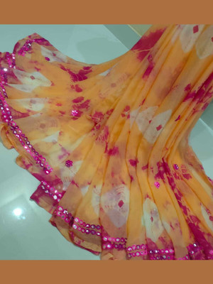 NeeLKANTH ENTERPRISE Self Design, Hand Painted, Embroidered, Geometric Print, Polka Print Bandhani Chiffon Saree(Pink)